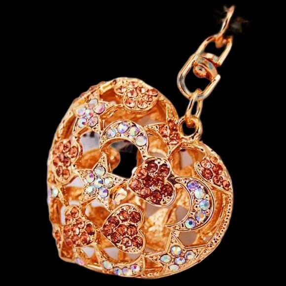 BAG CHARM Large Heart Champagne Crystal Rhinestone Keychain Bag Charm - Picture 1 of 3